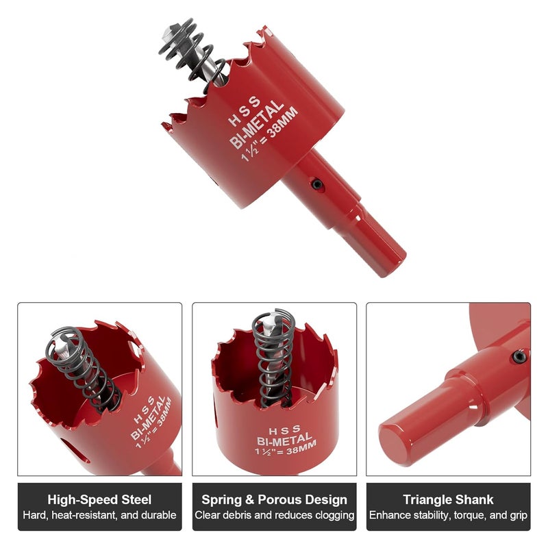 FIVELAKE 1-1/2" (38mm) Bi-Metal M42 High Speed Steel Hole Saw with Pilot Drill Bit, Smooth Cutting Edge for PVC, Drywall, Wood, Plastic, Gypsum Board, Rubber, Thin Metal - Image 2